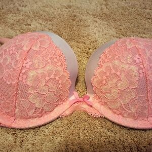 🩱Victoria's Secret Pink Lace Glitter Shimmery Dream Angels Pushup Underwire Bra